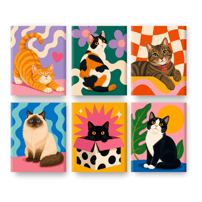 6 Mini-tableaux - Ensemble Amis Félins- Peinture par numéros