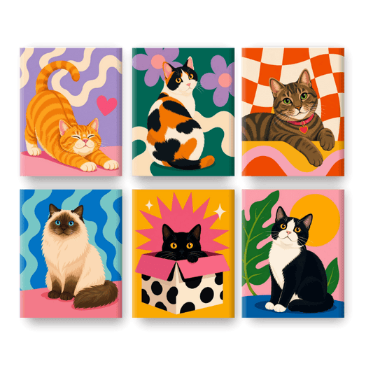 6 Mini Paintings - Feline Friends Set- Paint by Numbers