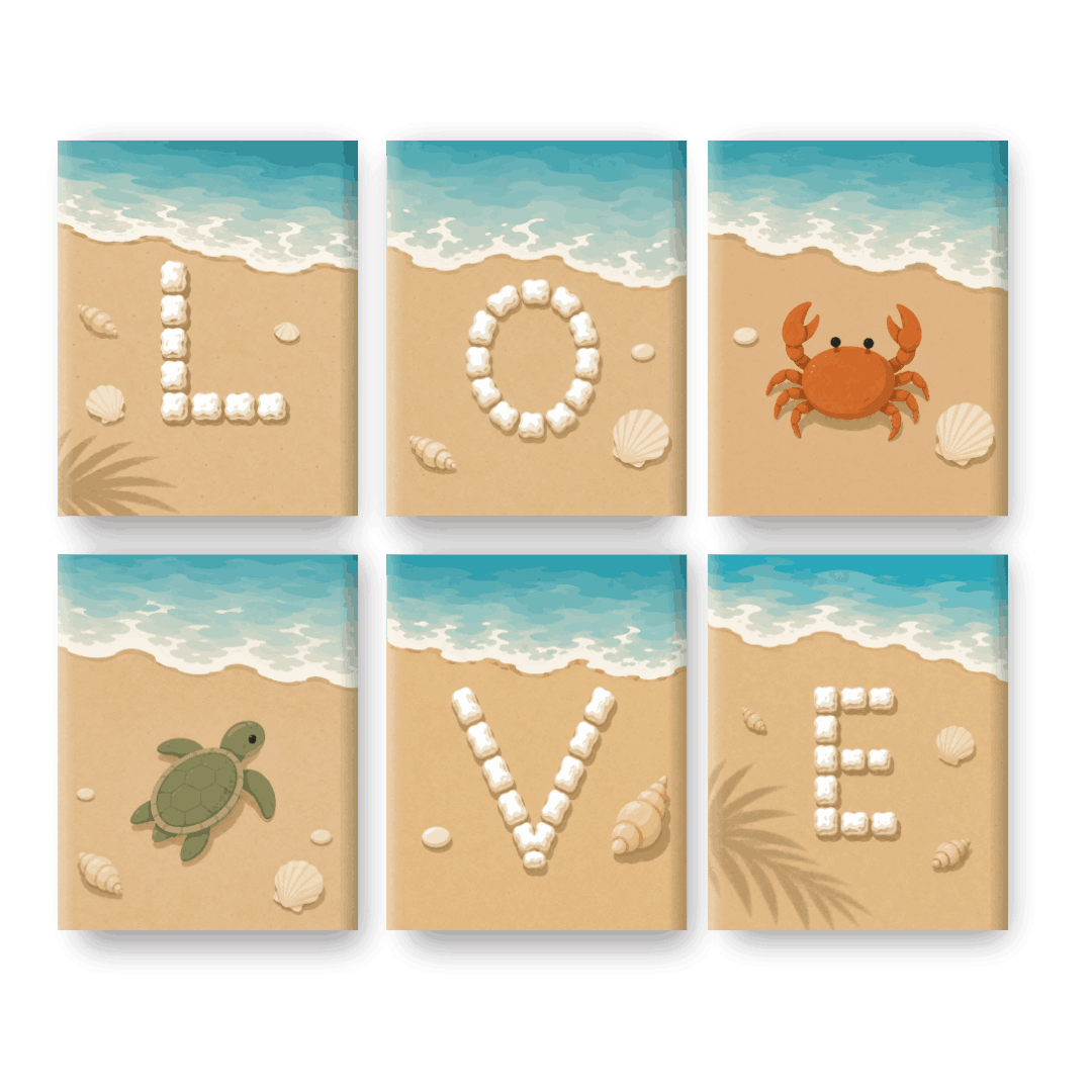 6 Mini Paintings - Beach Love Set- Paint by Numbers