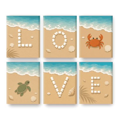 6 Mini Paintings - Beach Love Set- Paint by Numbers