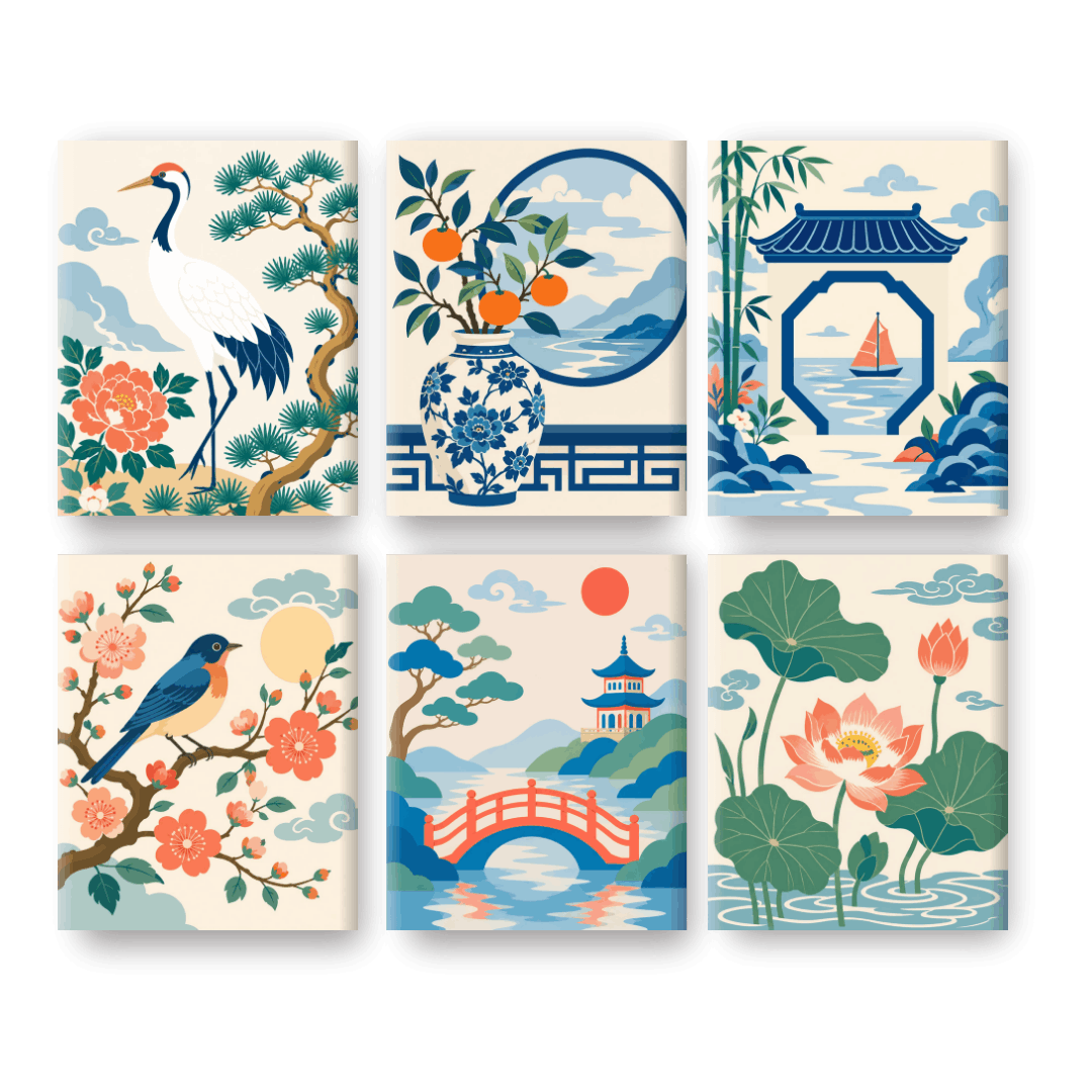 6 Mini Paintings - Oriental Garden Set- Paint by Numbers