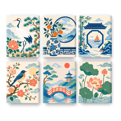 6 Mini Paintings - Oriental Garden Set- Paint by Numbers