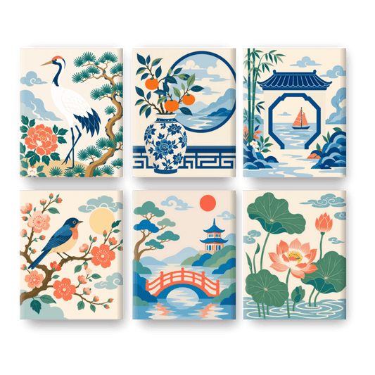 6 Mini Paintings - Oriental Garden Set- Paint by Numbers