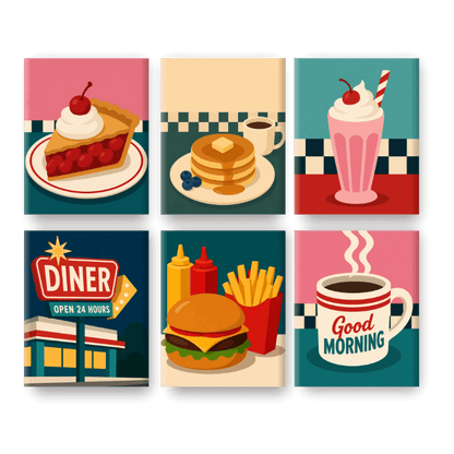 6 Mini Paintings - Diner 24-7 Set- Paint by Numbers
