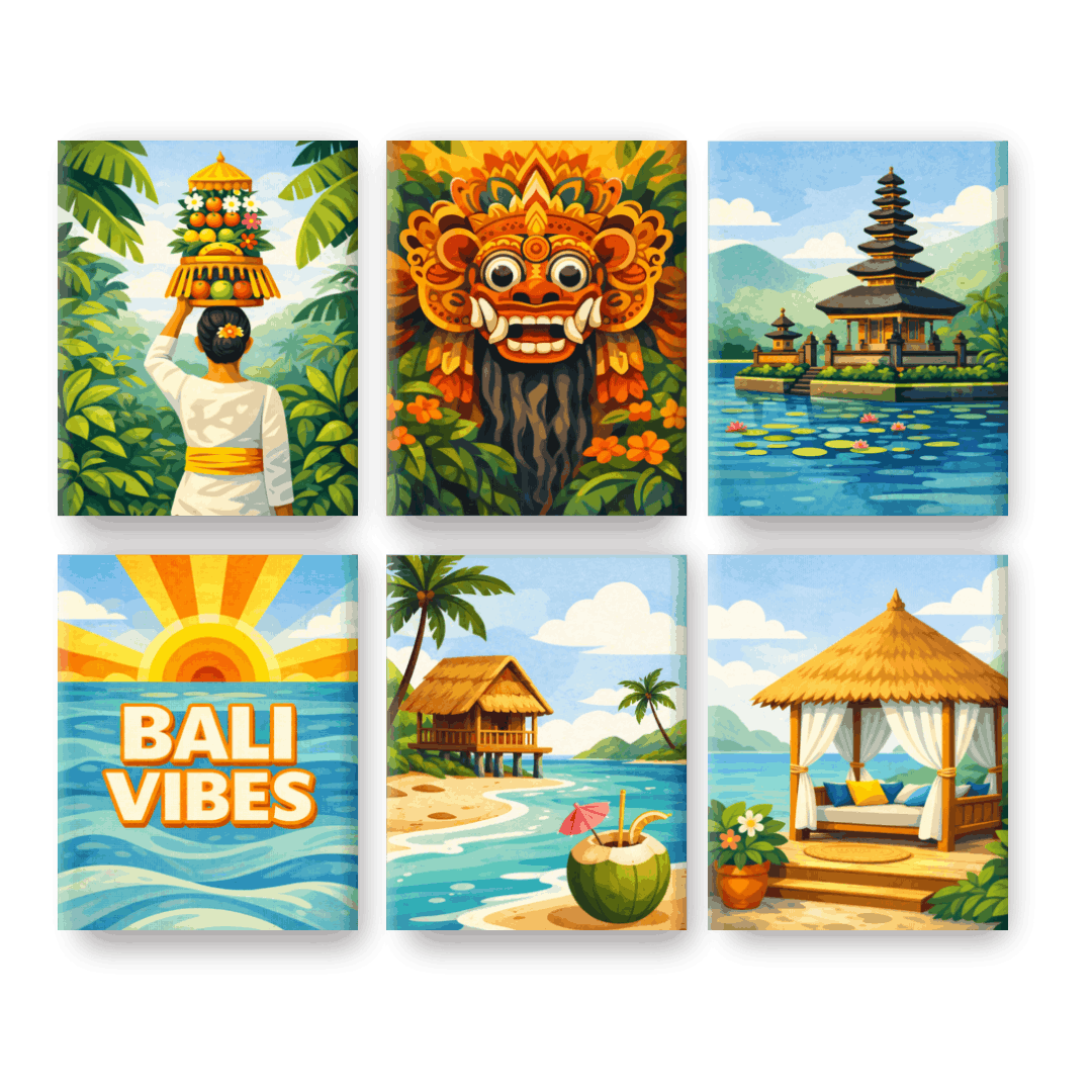6 Mini Paintings - Bali Vibes Set- Paint by Numbers