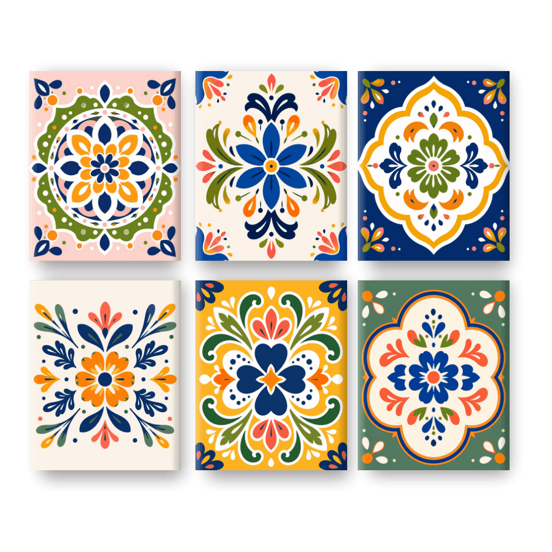 6 Mini Paintings - Folk Art Tiles Set- Paint by Numbers