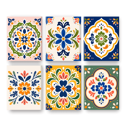 6 Mini Paintings - Folk Art Tiles Set- Paint by Numbers