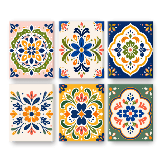 6 Mini Paintings - Folk Art Tiles Set- Paint by Numbers