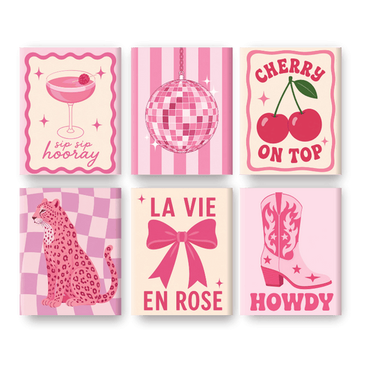 6 Mini Paintings - Pink Cowgirl Set- Paint by Numbers