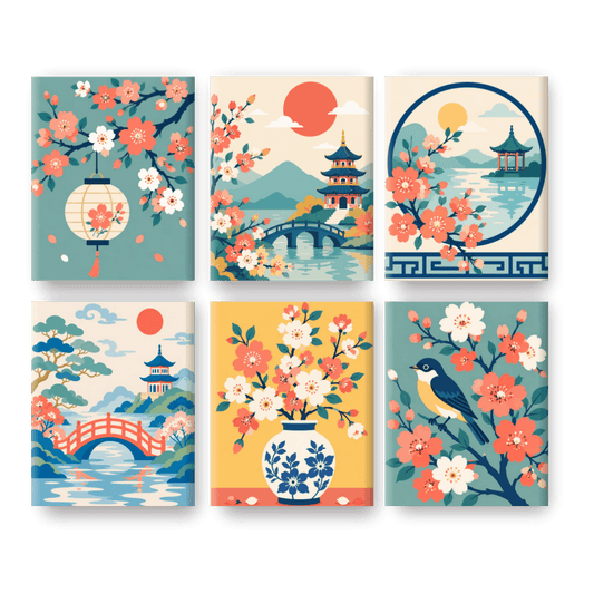 6 Mini Paintings - Sakura Dreams Set- Paint by Numbers