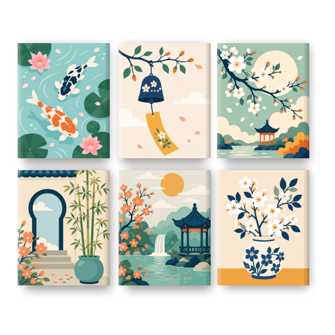6 Mini Paintings - Zen Garden Set- Paint by Numbers