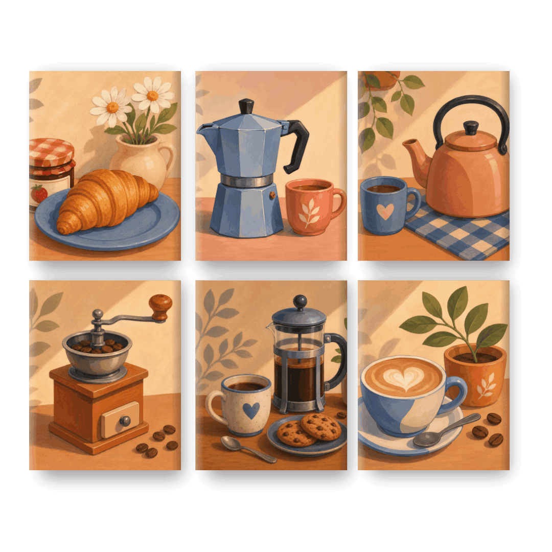 6 Mini Paintings - Breakfast Club Set- Paint by Numbers