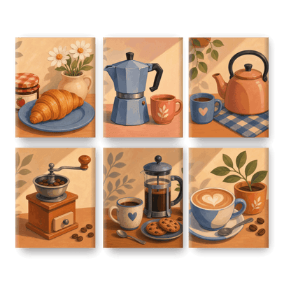 6 Mini Paintings - Breakfast Club Set- Paint by Numbers
