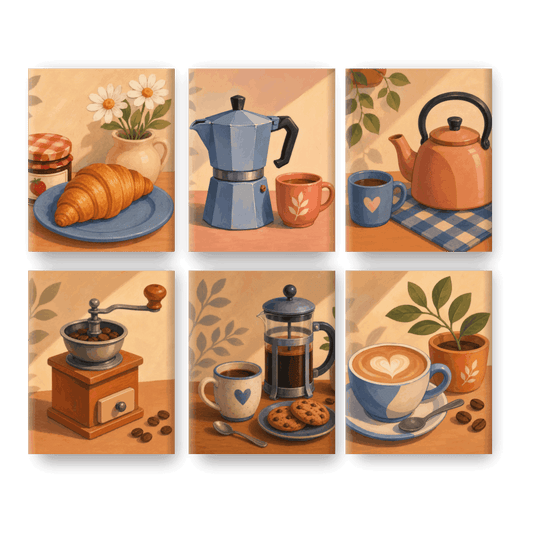 6 Mini Paintings - Breakfast Club Set- Paint by Numbers