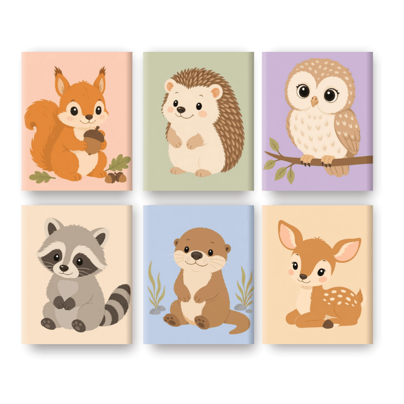 6 Mini-tableaux - Woodland Friends Ensemble- Peinture par numéros
