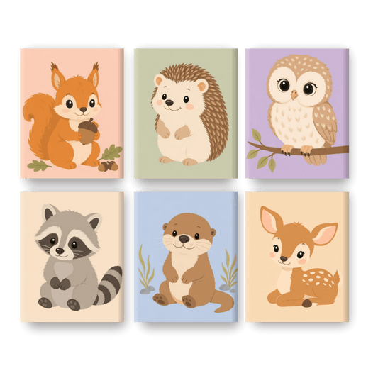 6 Mini Paintings - Woodland Friends Set- Paint by Numbers