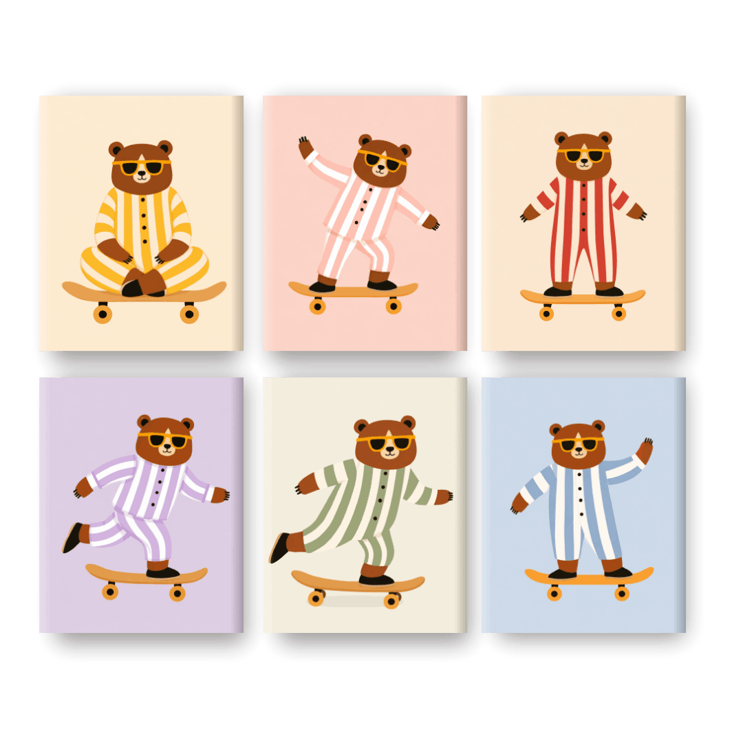 6 Mini Paintings - Skater Bears Set- Paint by Numbers