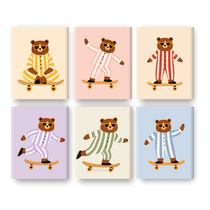 6 Mini Paintings - Skater Bears Set- Paint by Numbers