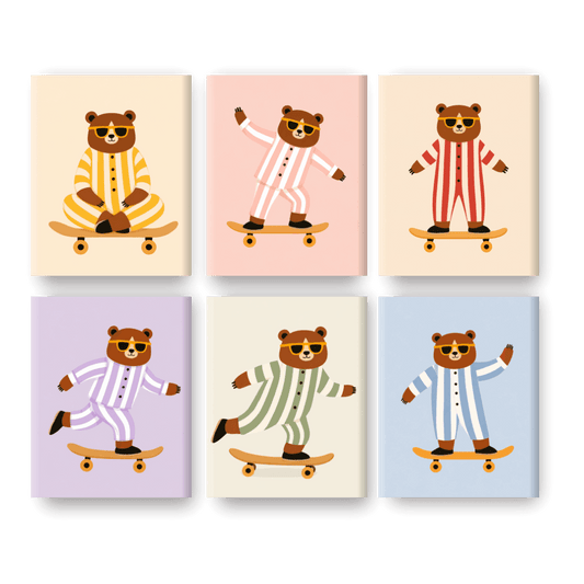 6 Mini Paintings - Skater Bears Set- Paint by Numbers