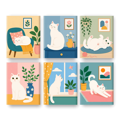 6 Mini Paintings - Dreamy Cats Set - Paint by numbers