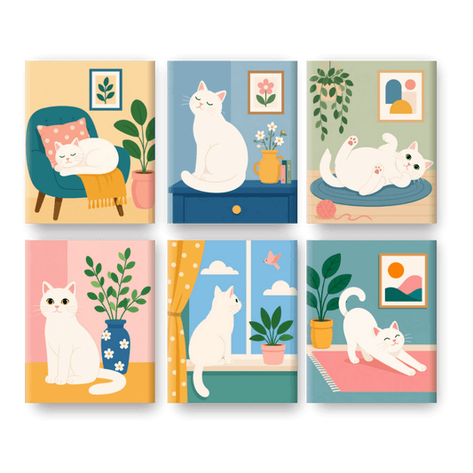 6 Mini Quadri - Dreamy Cats Set- Dipingi con i numeri