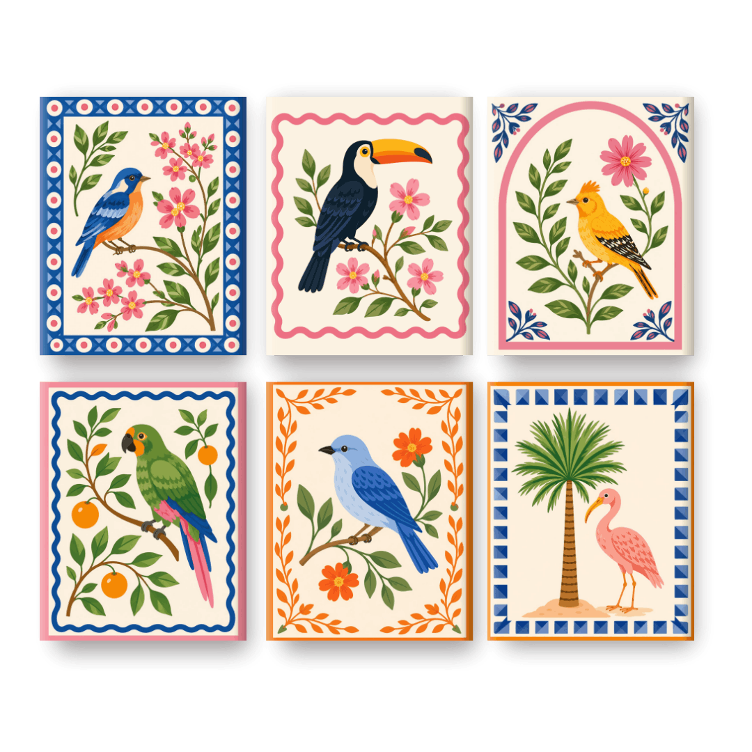 6 Mini Paintings - Tropical Birds Set- Paint by Numbers