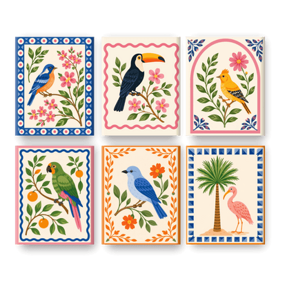 6 Mini Paintings - Tropical Birds Set- Paint by Numbers