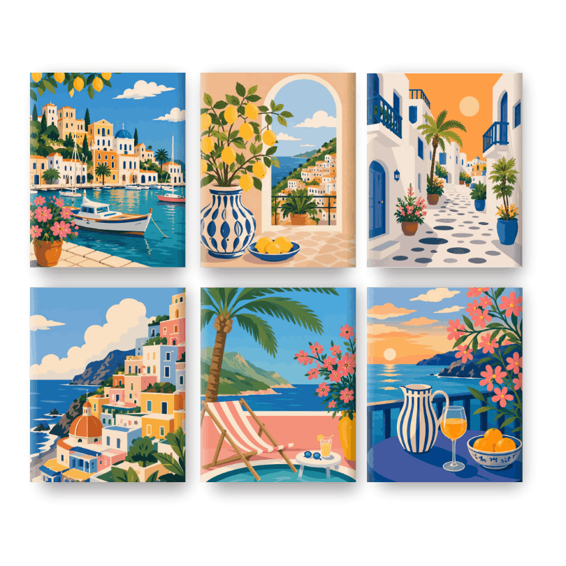 6 Mini Paintings - Mediterranean Dream Set- Paint by Numbers