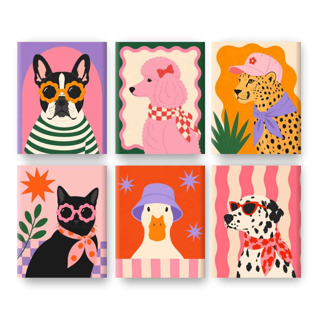6 Mini Paintings - Glamour Pets Set- Paint by Numbers