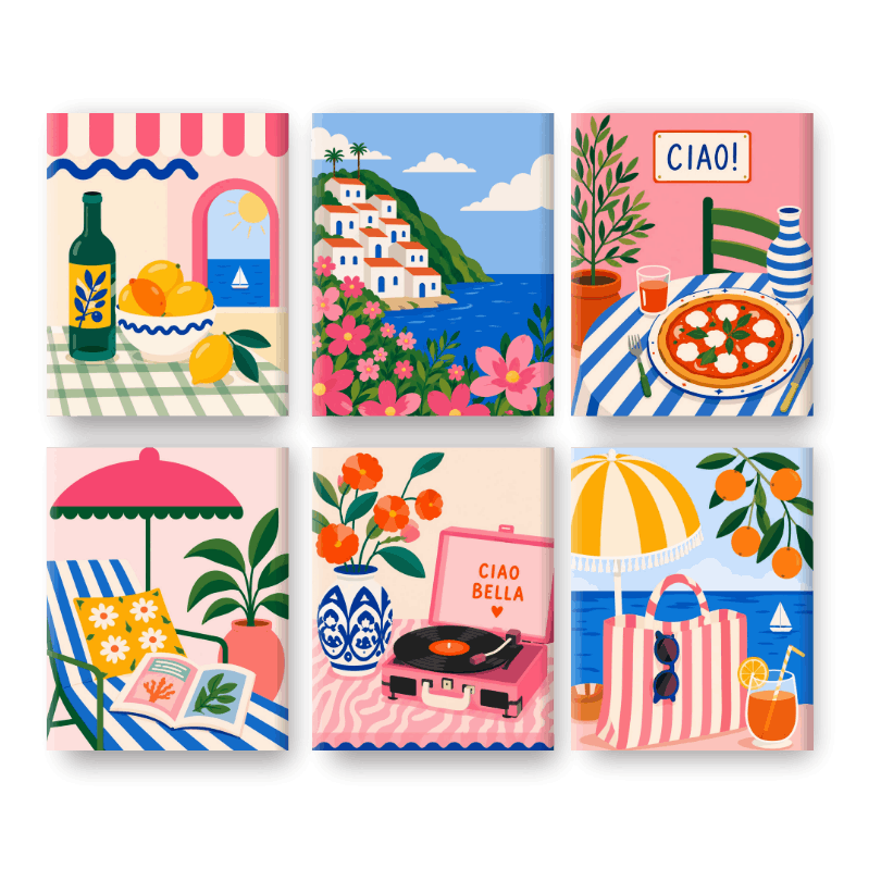 6 Mini Paintings - Beach Day Set - Paint by numbers