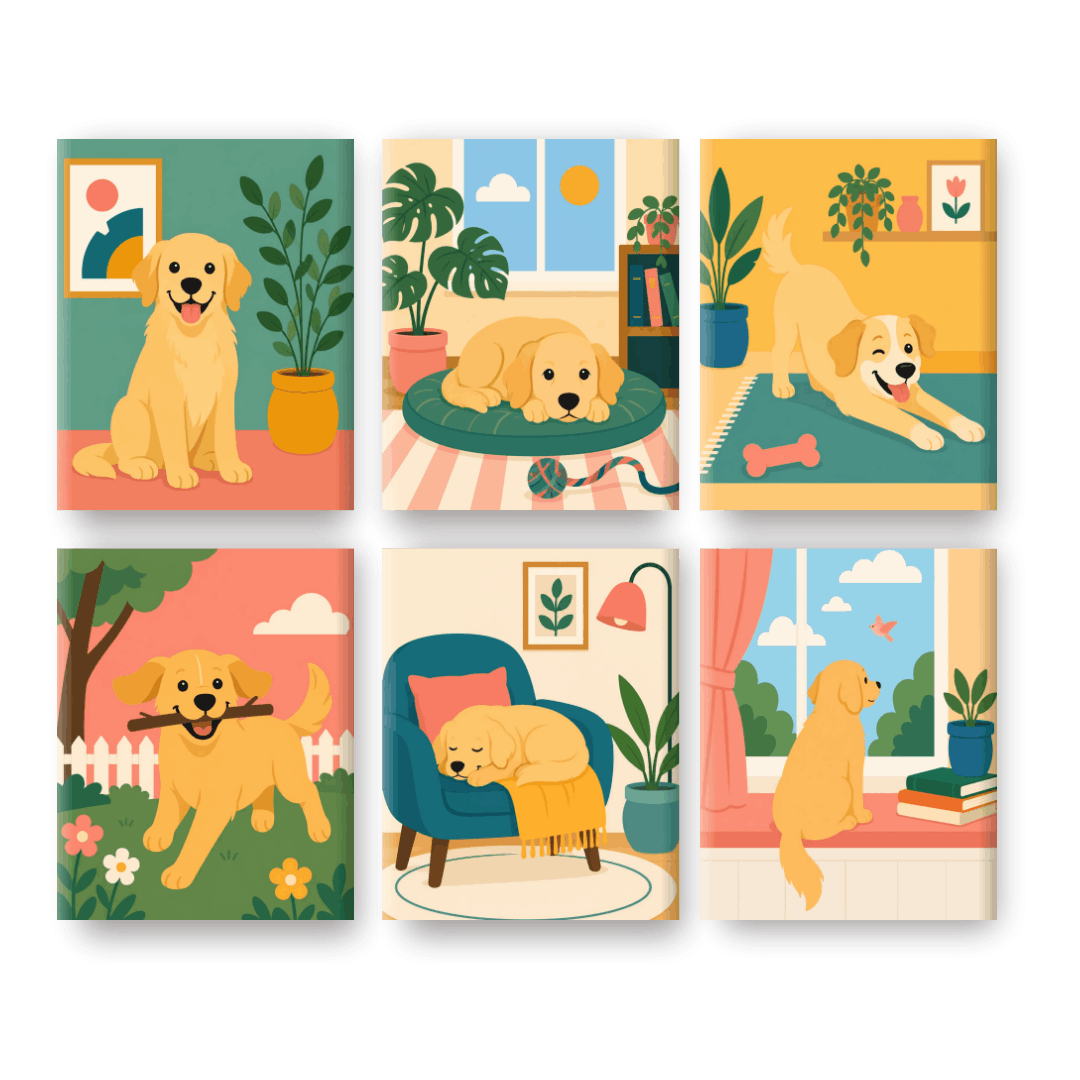 6 Mini Paintings - Cozy Dogs Set- Paint by Numbers