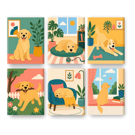 6 Mini Paintings - Cozy Dogs Set- Paint by Numbers