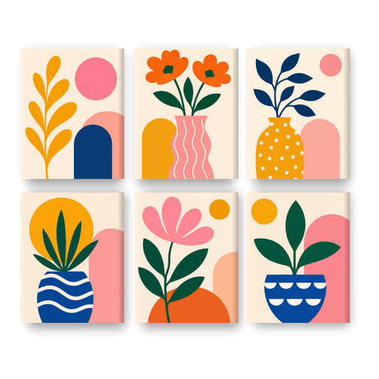 6 Mini-tableaux - Ensemble Fleurs Abstraites- Peinture à numéros