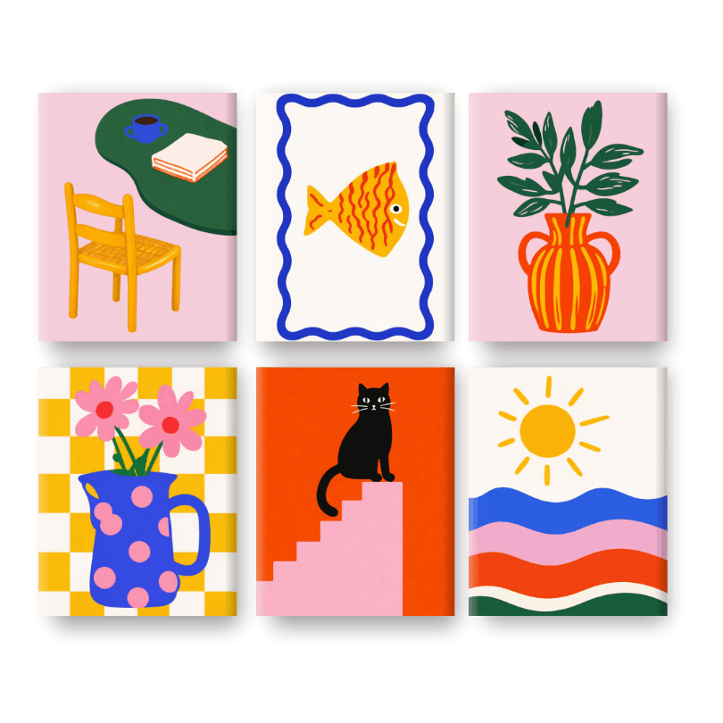 6 Mini Paintings - Modern Mediterranean Set- Paint by Numbers