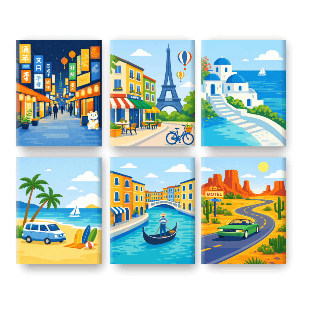 6 Mini Paintings - Travel Dreams Set- Paint by Numbers