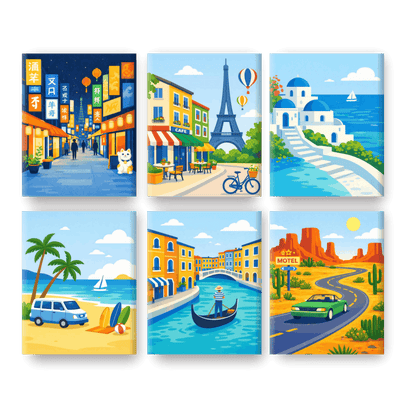 6 Mini Paintings - Travel Dreams Set- Paint by Numbers