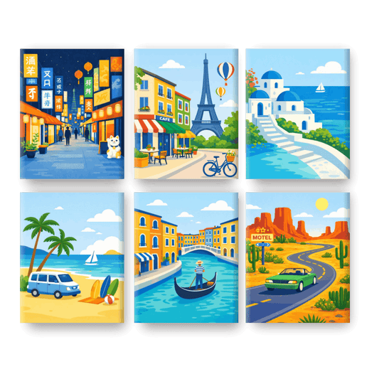 6 Mini Paintings - Travel Dreams Set- Paint by Numbers