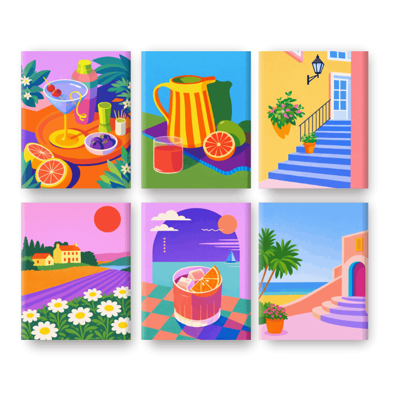 6 Mini Paintings - Vivid Summer Set- Paint by Numbers