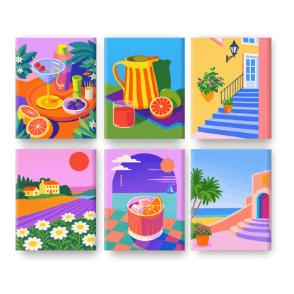 6 Mini Paintings - Vivid Summer Set- Paint by Numbers