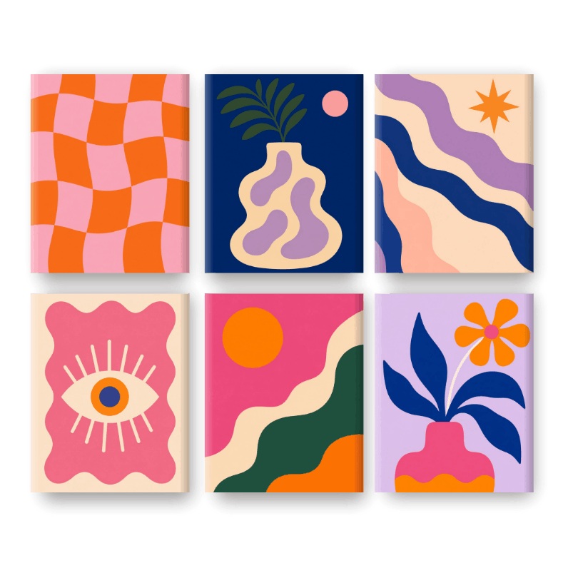 6 Mini Paintings - Funky Blooms Set- Paint by Numbers