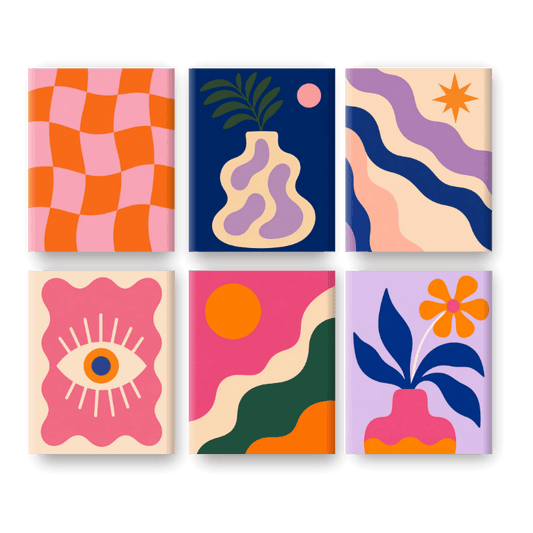 6 Mini Paintings - Funky Blooms Set- Paint by Numbers