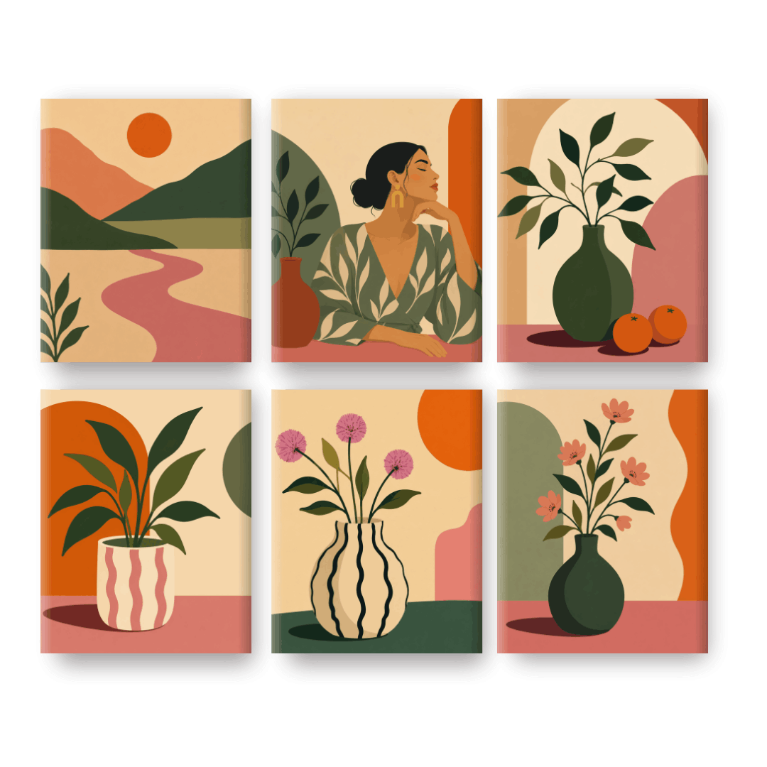 6 Mini Paintings - Earthy Vibes Set - Paint by numbers