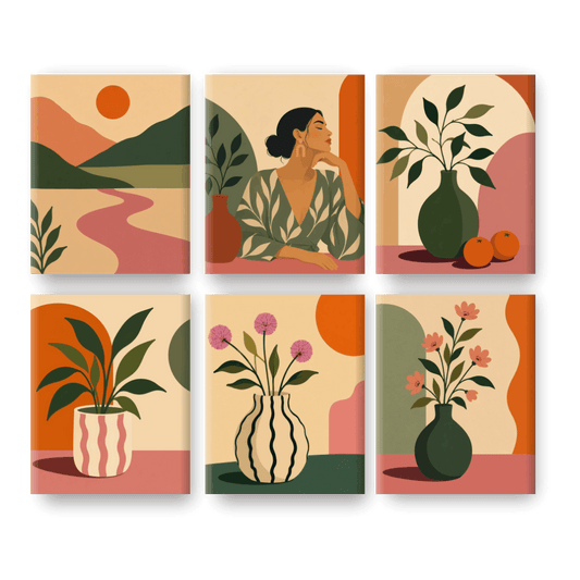 6 Mini-tableaux - Ensemble Vibes Terreuses- Peinture à numéros
