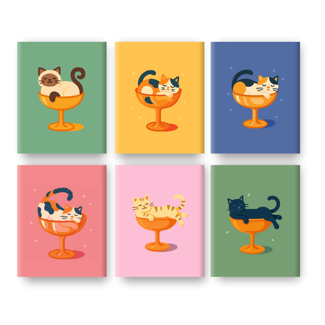 6 Mini Paintings - Cocktail Cats Set- Paint by Numbers