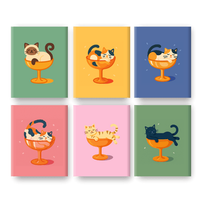 6 Mini Paintings - Cocktail Cats Set- Paint by Numbers