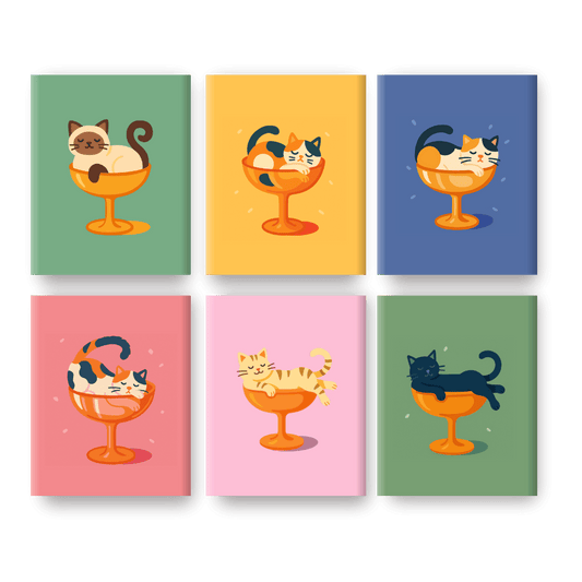 6 Mini Paintings - Cocktail Cats Set- Paint by Numbers