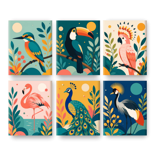 6 Mini Paintings - Exotic Birds Set- Paint by Numbers