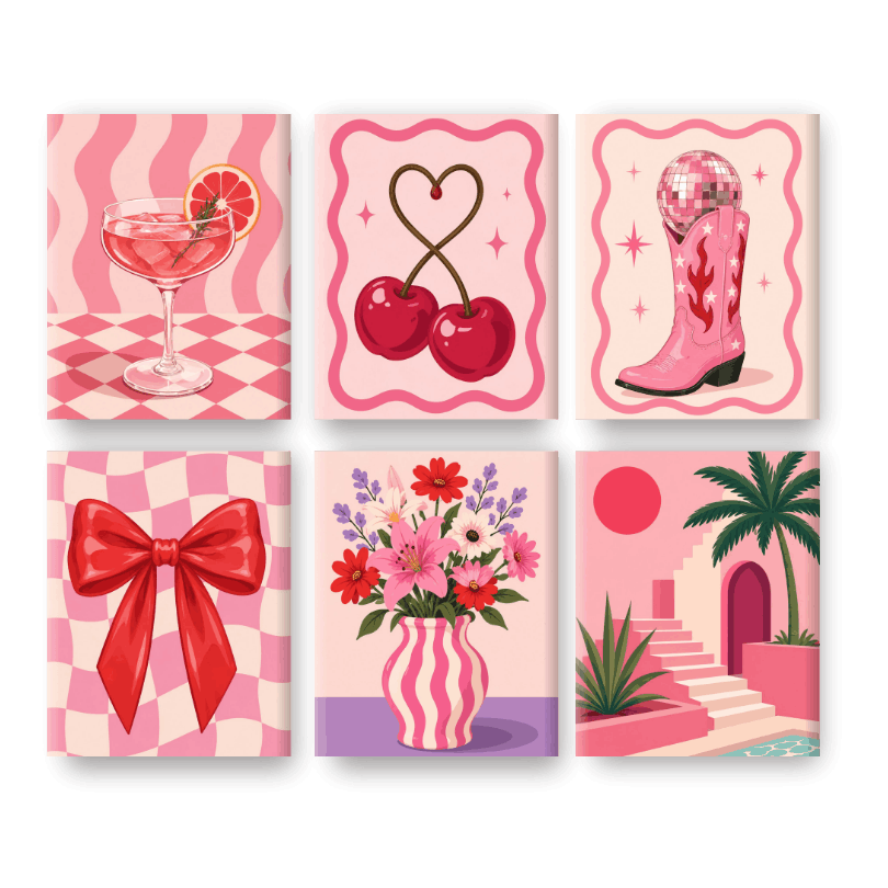 6 Mini Paintings - Pretty in Pink Set- Paint by Numbers