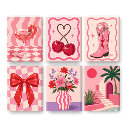 6 Mini Paintings - Pretty in Pink Set- Paint by Numbers