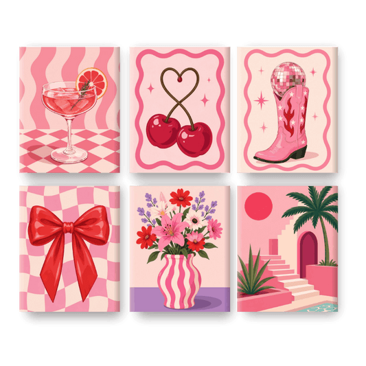 6 Mini Paintings - Pretty in Pink Set- Paint by Numbers